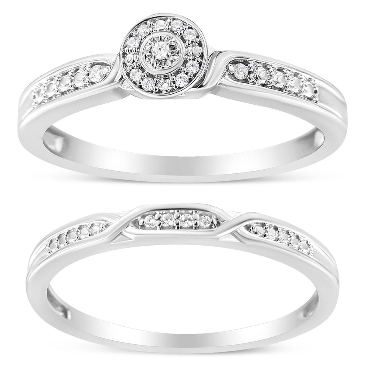 Haus Of Brilliance Sterling Silver Diamond Twist Shank Bridal Set