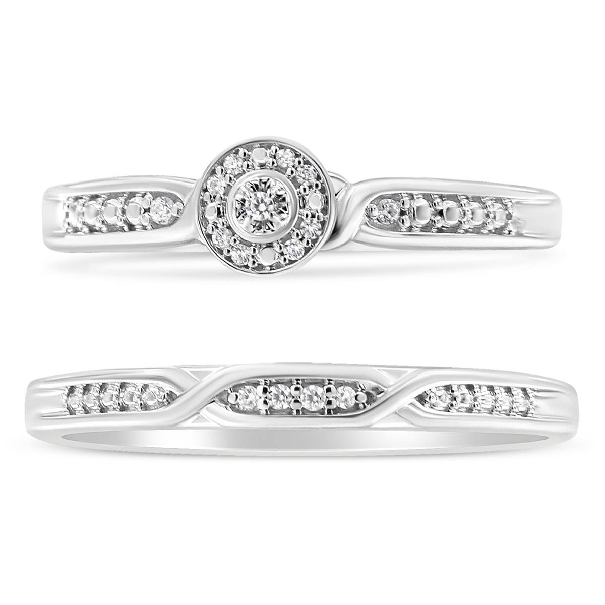 Haus Of Brilliance Sterling Silver Diamond Twist Shank Bridal Set