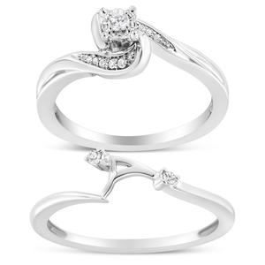 Haus of Brilliance Sterling Silver 1/10ctw. Diamond Bridal Set