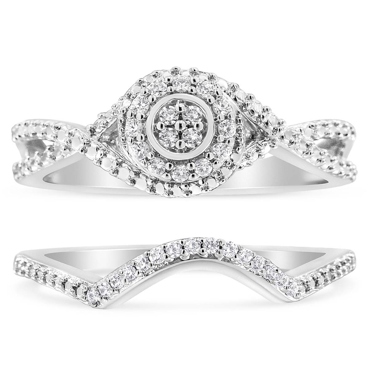 Haus Of Brilliance Sterling Silver 1/6ct. Diamond Bridal Set