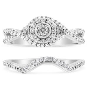 Haus of Brilliance Sterling Silver 1/6ct. Diamond Bridal Set