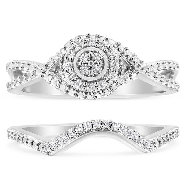 Haus of Brilliance Sterling Silver 1/6ct. Diamond Bridal Set