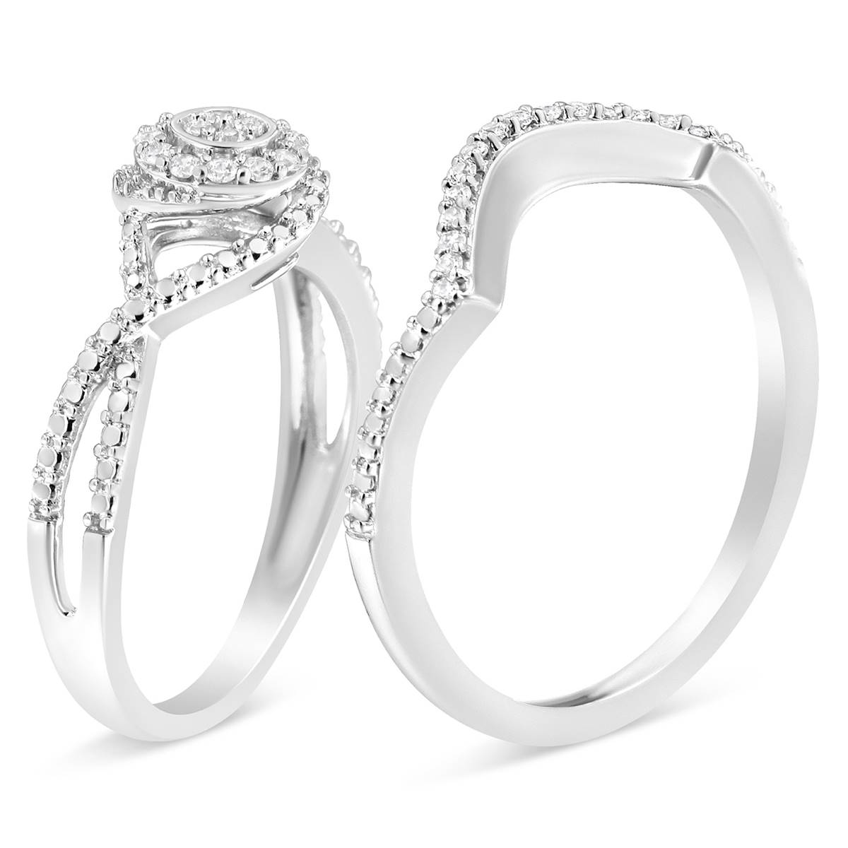 Haus Of Brilliance Sterling Silver 1/6ct. Diamond Bridal Set