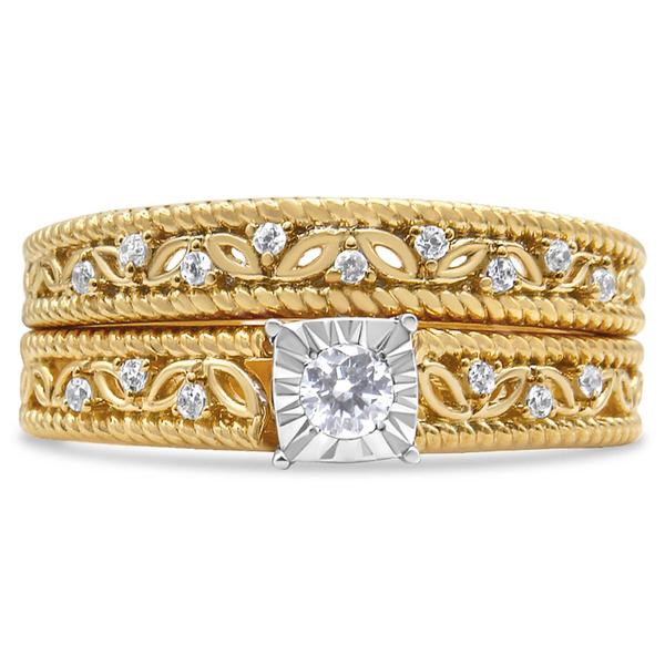 Haus of Brilliance 14kt. Gold Plated 1/5ctw. Diamond Bridal Set