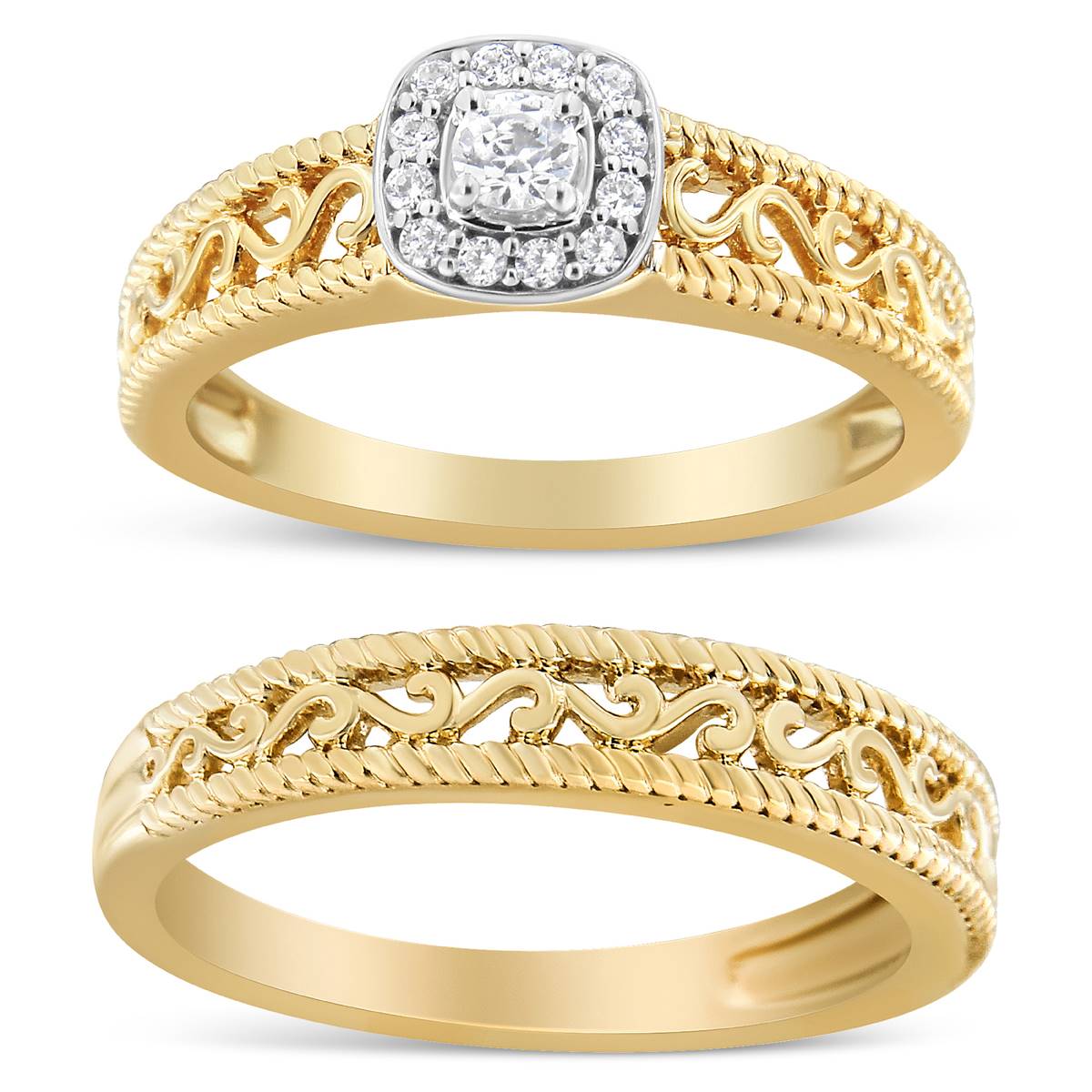 Haus Of Brilliance 14kt. Gold 1/5ctw. Diamond Scroll Bridal Set