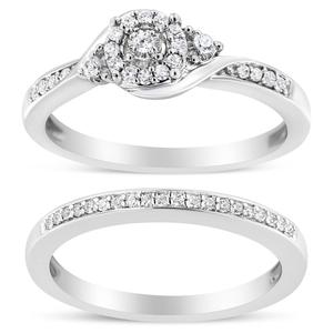 Haus of Brilliance Sterling Silver 1/4ct. Diamond Halo Bridal Set