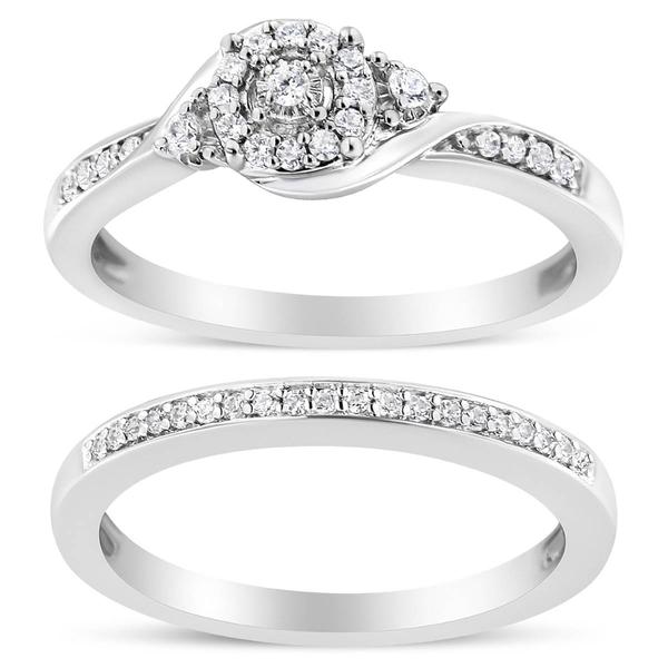 Haus of Brilliance Sterling Silver 1/4ct. Diamond Halo Bridal Set