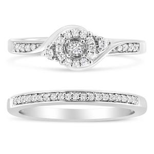 Haus of Brilliance Sterling Silver 1/4ct. Diamond Halo Bridal Set alternate view