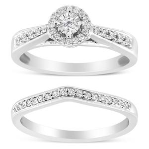 Haus of Brilliance Sterling Silver 1/3ctw. Diamond Bridal Set
