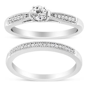 Haus of Brilliance Sterling Silver 1/3ctw. Diamond Bridal Set