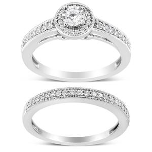 Haus of Brilliance Sterling Silver 1/2ctw. Diamond Bridal Set