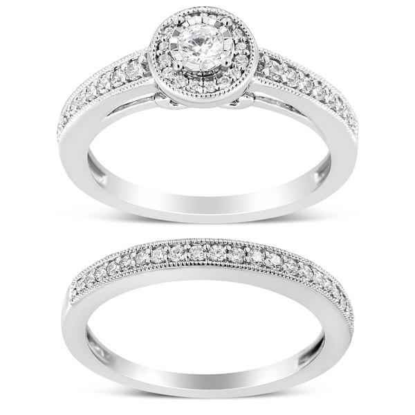 Haus of Brilliance Sterling Silver 1/2ctw. Diamond Bridal Set
