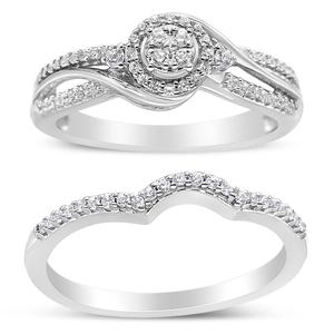 Haus of Brilliance Silver 1/3ctw. Diamond Bypass Bridal Set