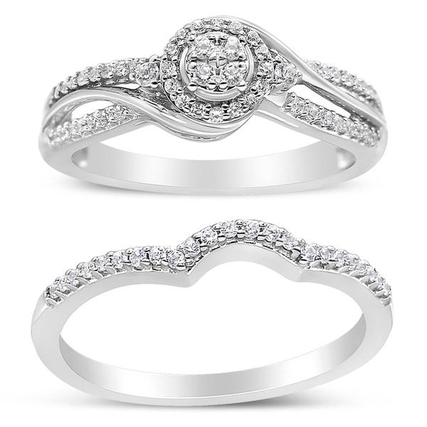 Haus of Brilliance Silver 1/3ctw. Diamond Bypass Bridal Set