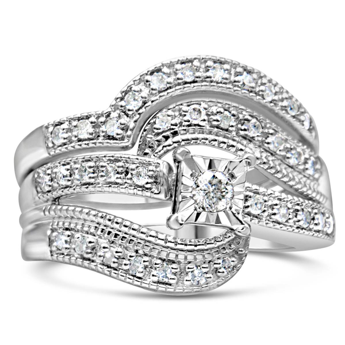 Haus Of Brilliance Sterling Silver 1/3ctw. Diamond Bridal Set