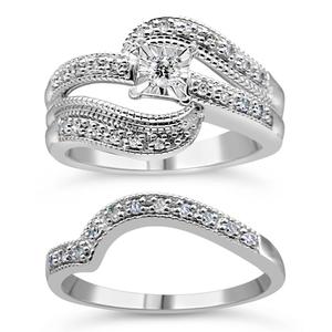 Haus of Brilliance Sterling Silver 1/3ctw. Diamond Bridal Set alternate view