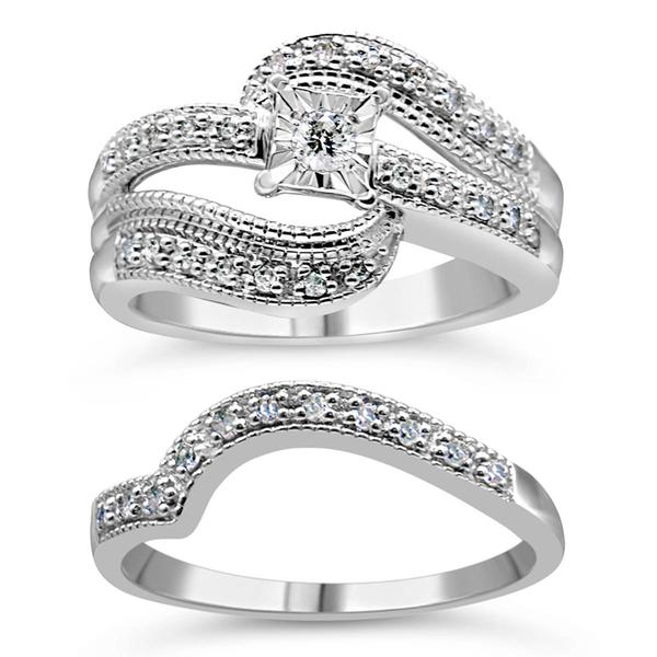 Haus of Brilliance Sterling Silver 1/3ctw. Diamond Bridal Set alternate view