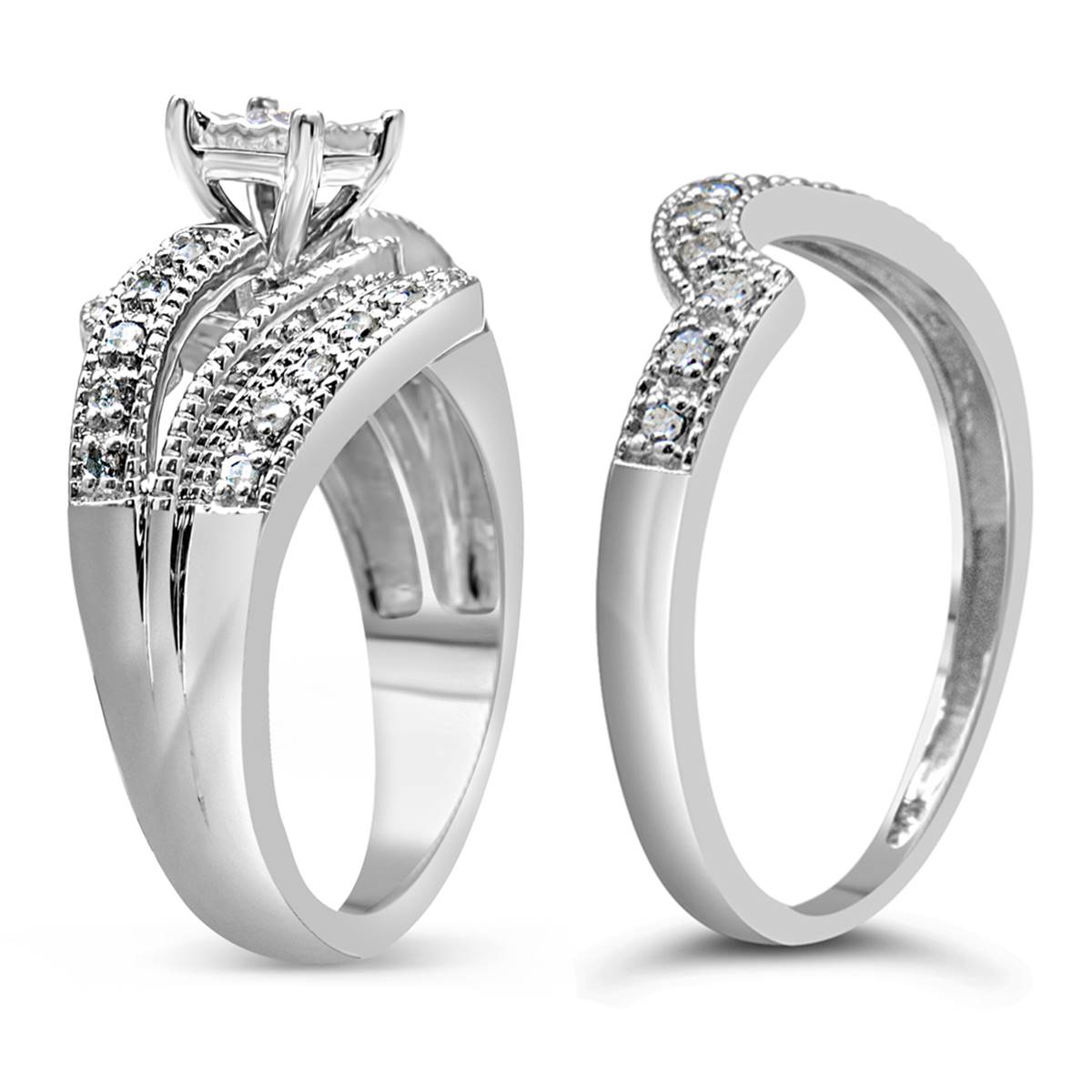 Haus Of Brilliance Sterling Silver 1/3ctw. Diamond Bridal Set