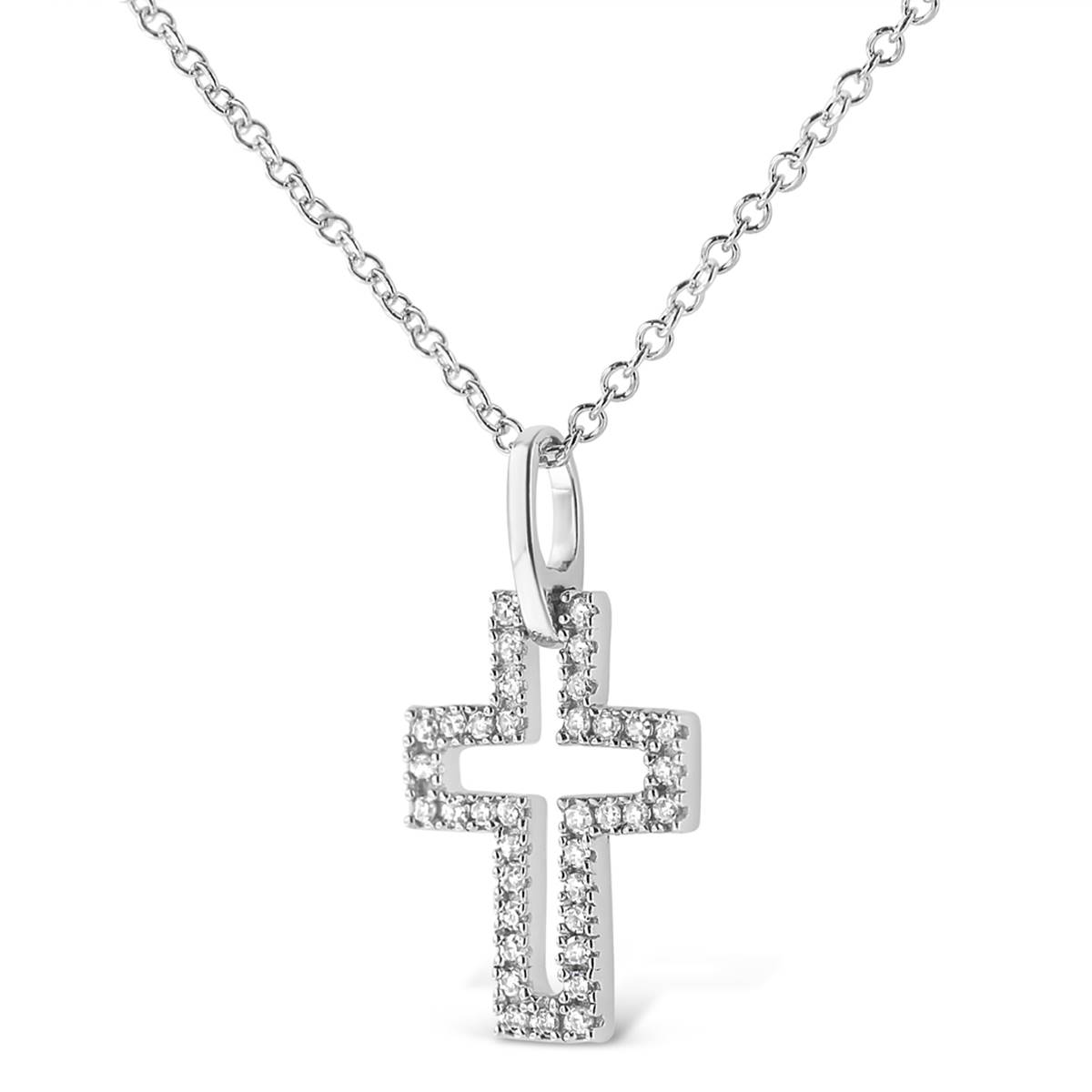 Haus Of Brilliance Sterling Silver 1/10ctw. Diamond Cross Pendant