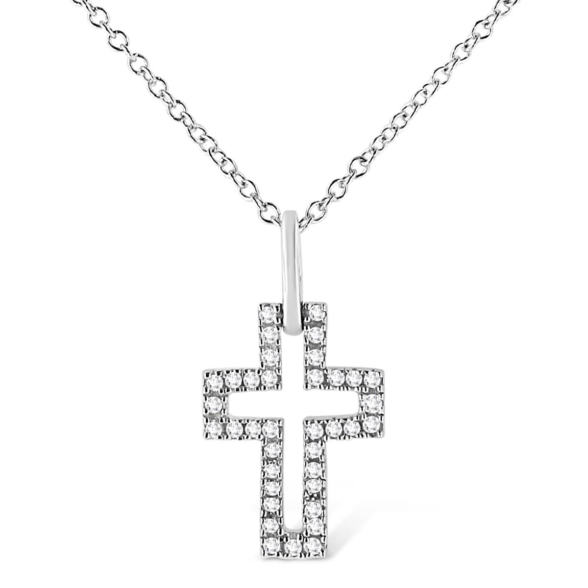 Haus Of Brilliance Sterling Silver 1/10ctw. Diamond Cross Pendant