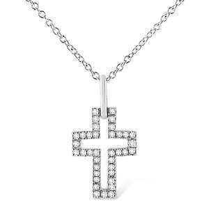 Haus of Brilliance Sterling Silver 1/10ctw. Diamond Cross Pendant alternate view