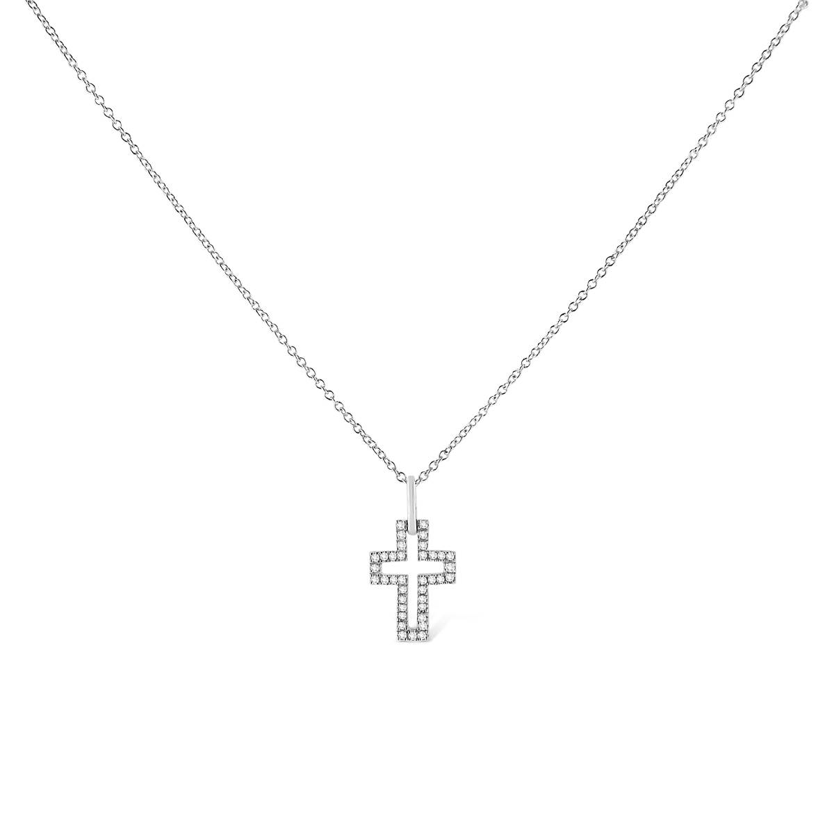 Haus Of Brilliance Sterling Silver 1/10ctw. Diamond Cross Pendant