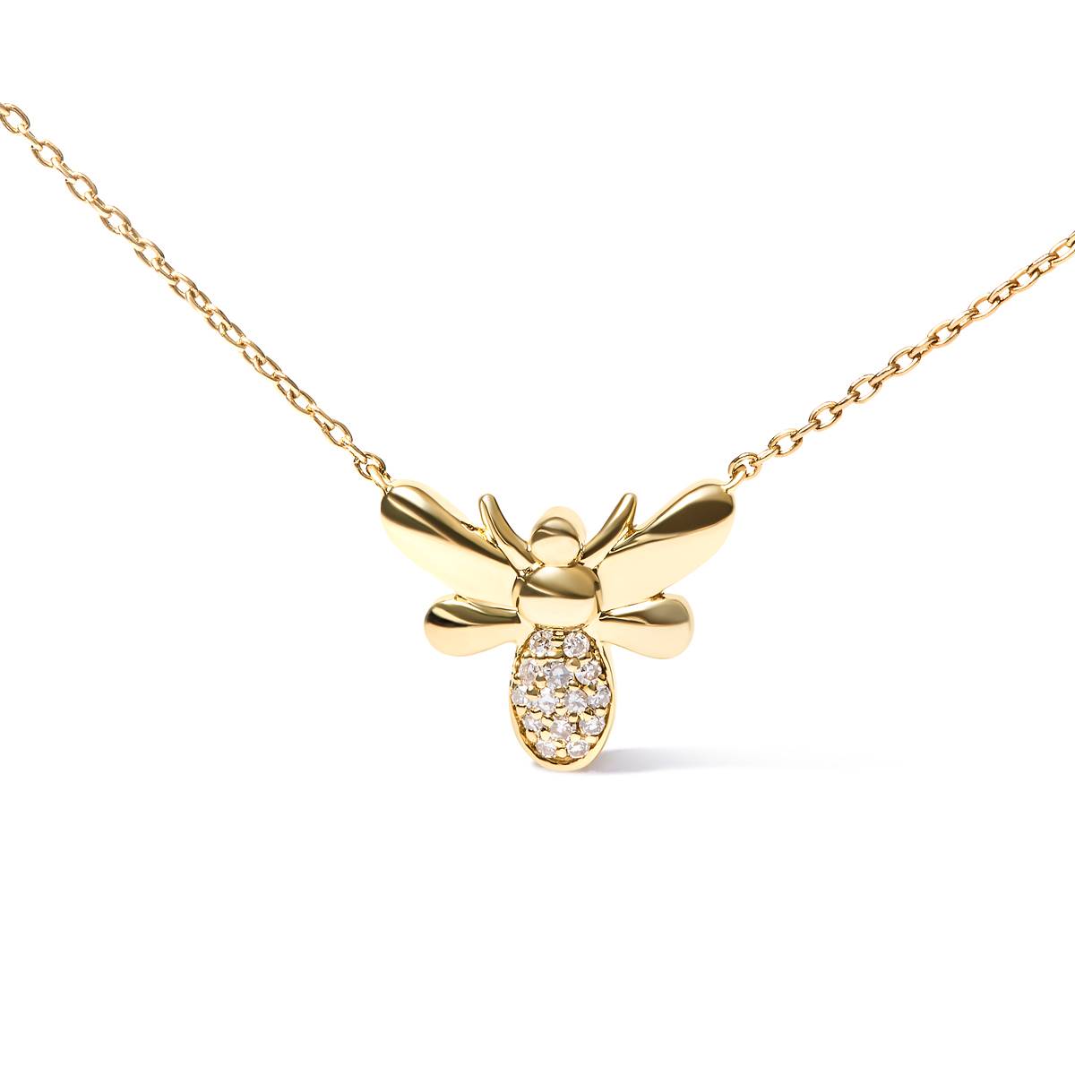 Haus Of Brilliance 10kt. Gold Diamond Bumble Bee Pendant Necklace