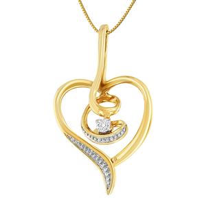 Espira 10kt. Gold Round Cut Diamond Swirl Heart Necklace