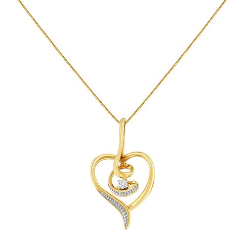 Espira 10kt. Gold Round Cut Diamond Swirl Heart Necklace alternate view
