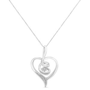 Espira 10kt. White Gold Swirl Diamond Heart Necklace alternate view
