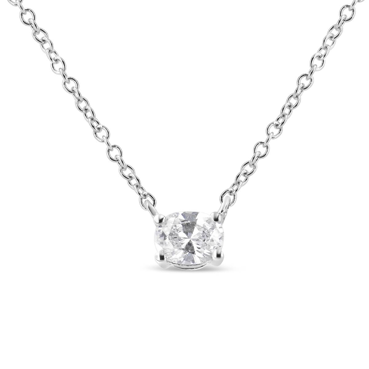 Haus Of Brilliance White Gold Oval Shape Diamond Pendant Necklace