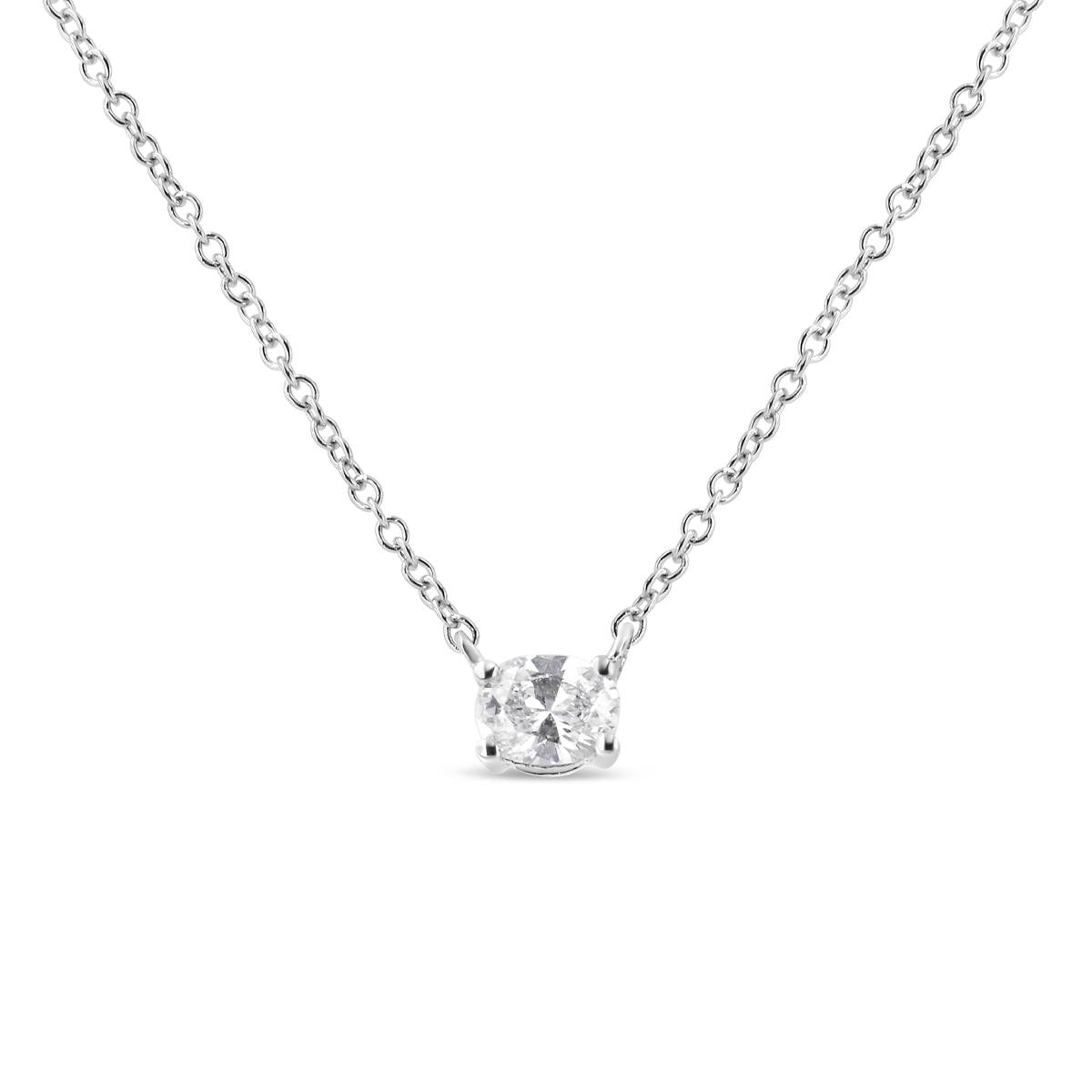 Haus Of Brilliance White Gold Oval Shape Diamond Pendant Necklace