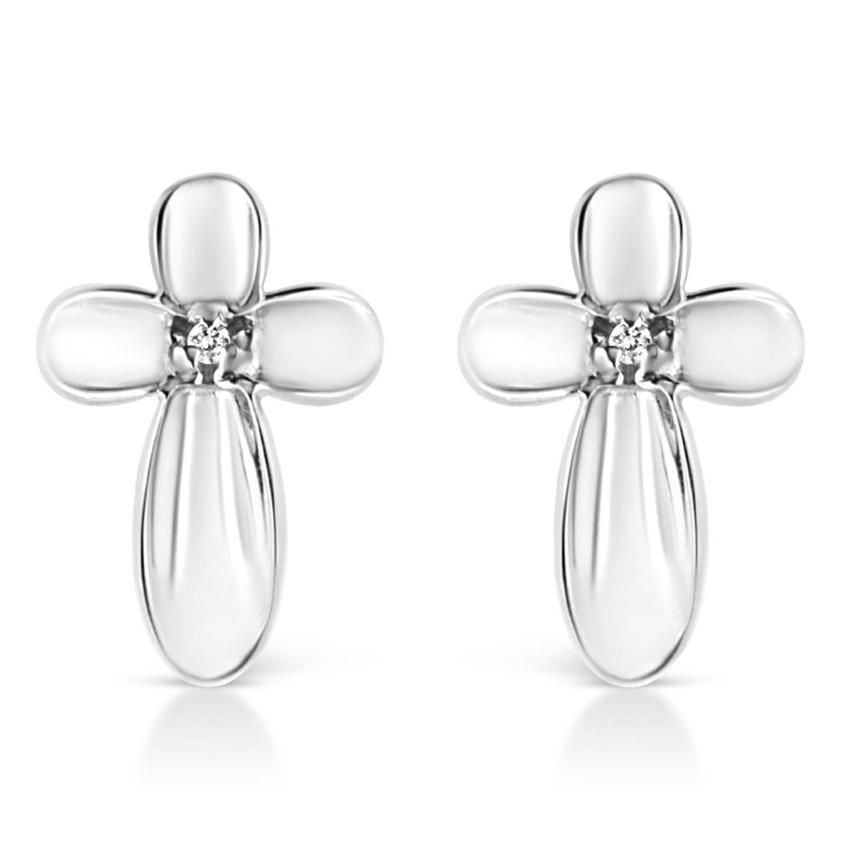 Haus Of Brilliance Sterling Silver Diamond Cross Stud Earrings