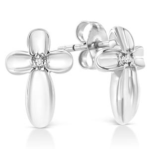 Haus of Brilliance Sterling Silver Diamond Cross Stud Earrings alternate view