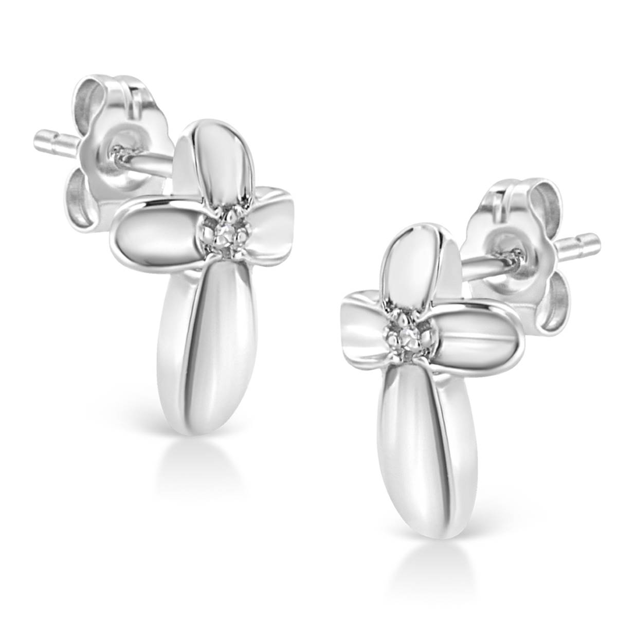 Haus Of Brilliance Sterling Silver Diamond Cross Stud Earrings