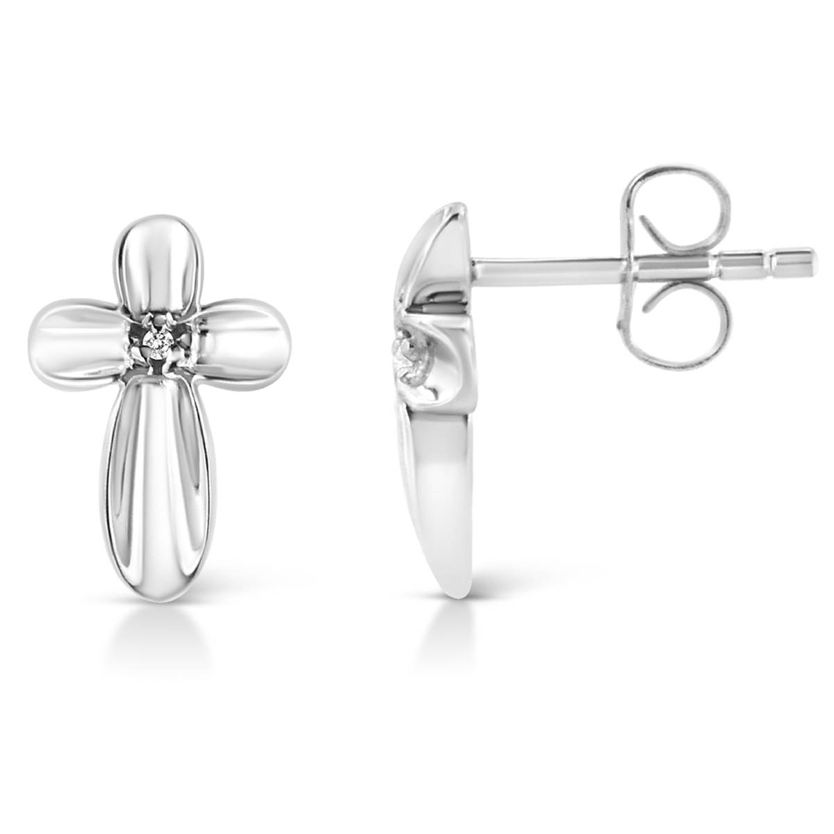 Haus Of Brilliance Sterling Silver Diamond Cross Stud Earrings