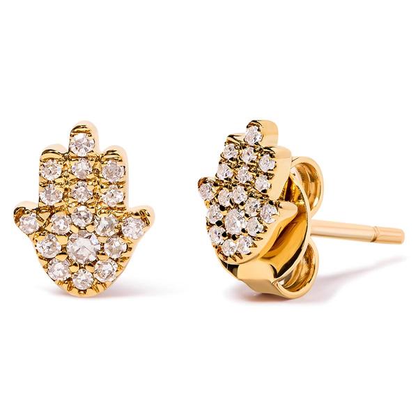 Haus of Brilliance 10kt. Yellow Gold Diamond Hamsa Stud Earrings alternate view