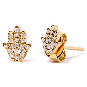 Haus of Brilliance 10kt. Yellow Gold Diamond Hamsa Stud Earrings alternate view