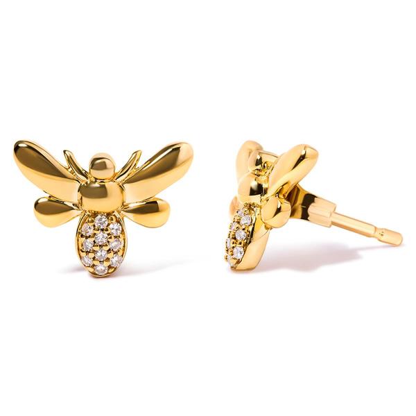 Haus of Brilliance 10kt. Gold Diamond Bumble Bee Stud Earrings alternate view