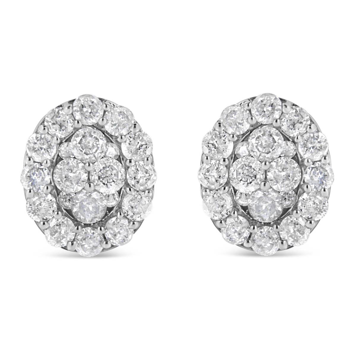 Haus Of Brilliance Sterling Silver Diamond Oval Stud Earrings