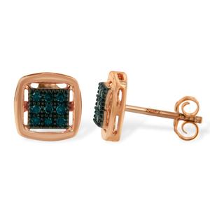 Radiant Rainbow(tm) Rose Gold 1/4ctw. Blue Diamond Stud Earrings alternate view