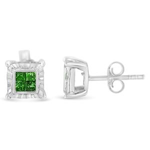 Radiant Rainbow(tm) 1/2ctw. Green Diamond Quad Stud Earrings alternate view