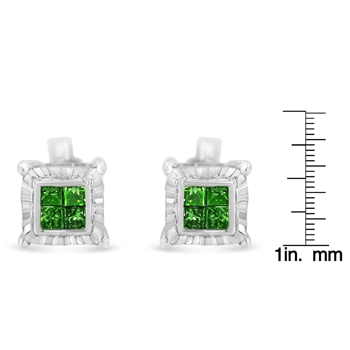 Radiant Rainbow(tm) 1/2ctw. Green Diamond Quad Stud Earrings