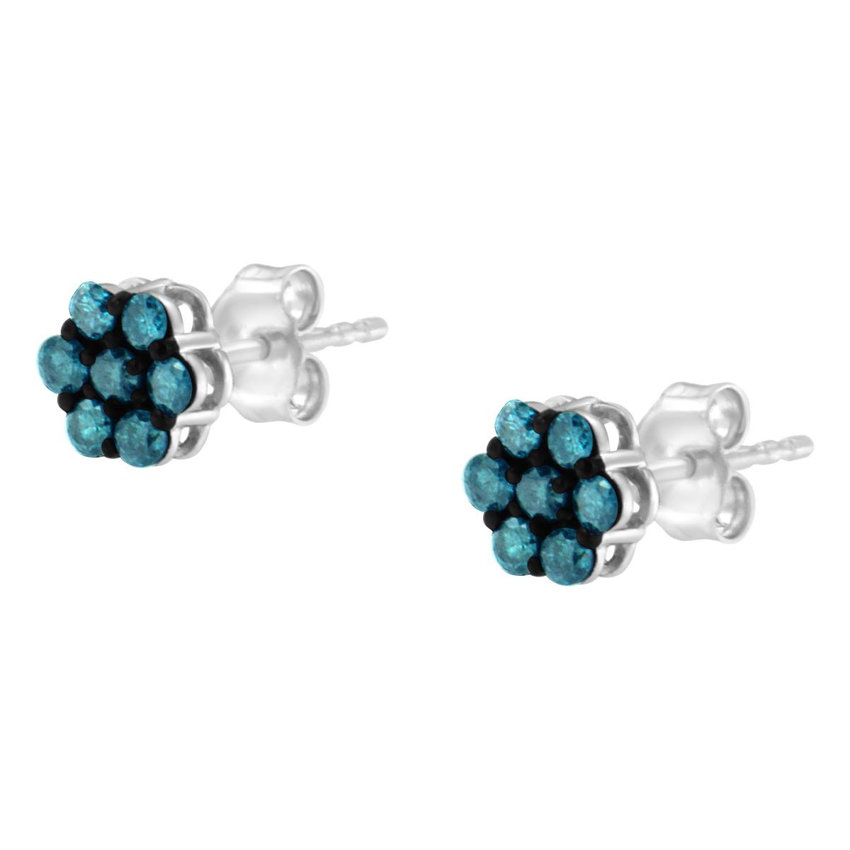 Radiant Rainbow(tm) 1/2ctw. Blue Diamond Floral Earrings