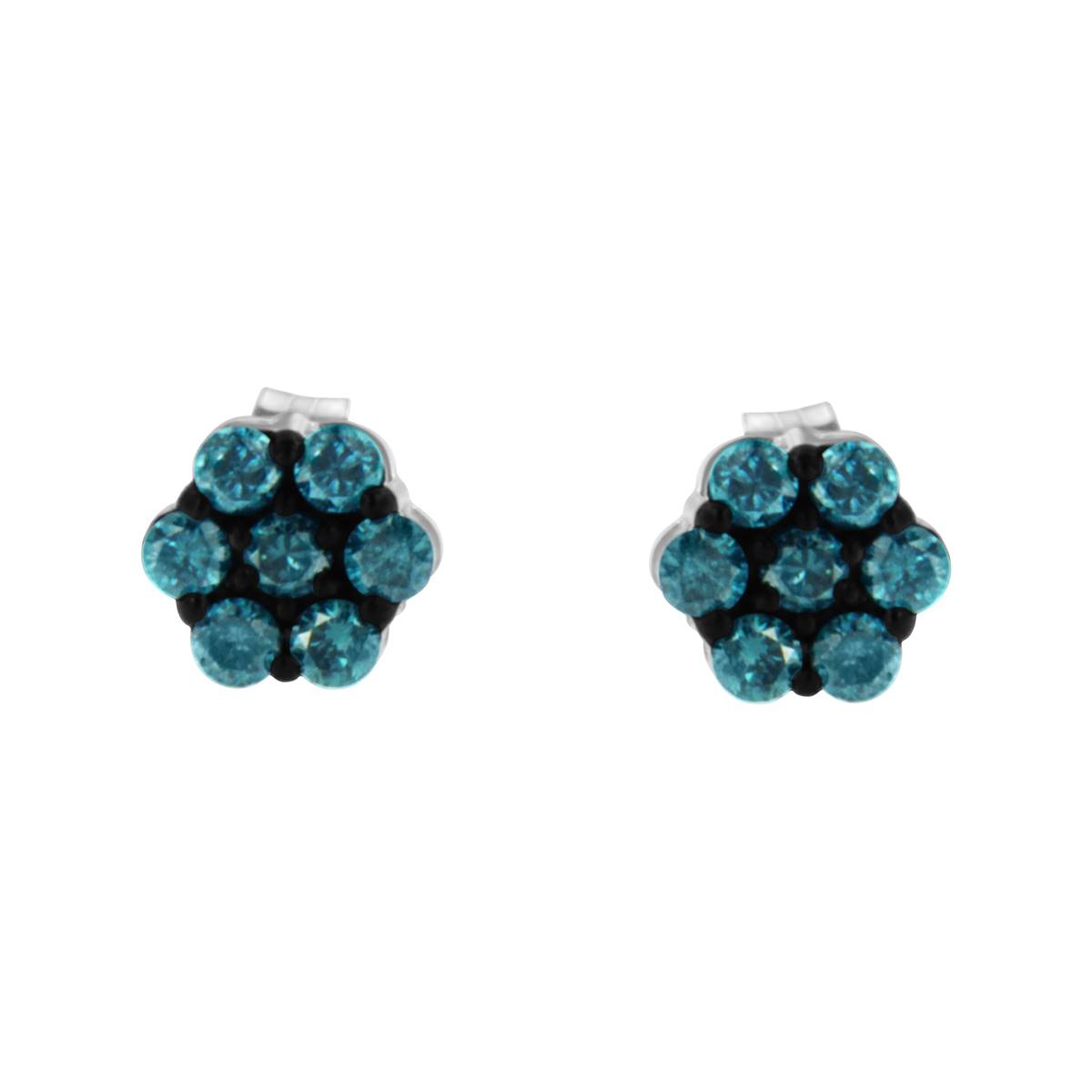 Radiant Rainbow(tm) 1/2ctw. Blue Diamond Floral Earrings