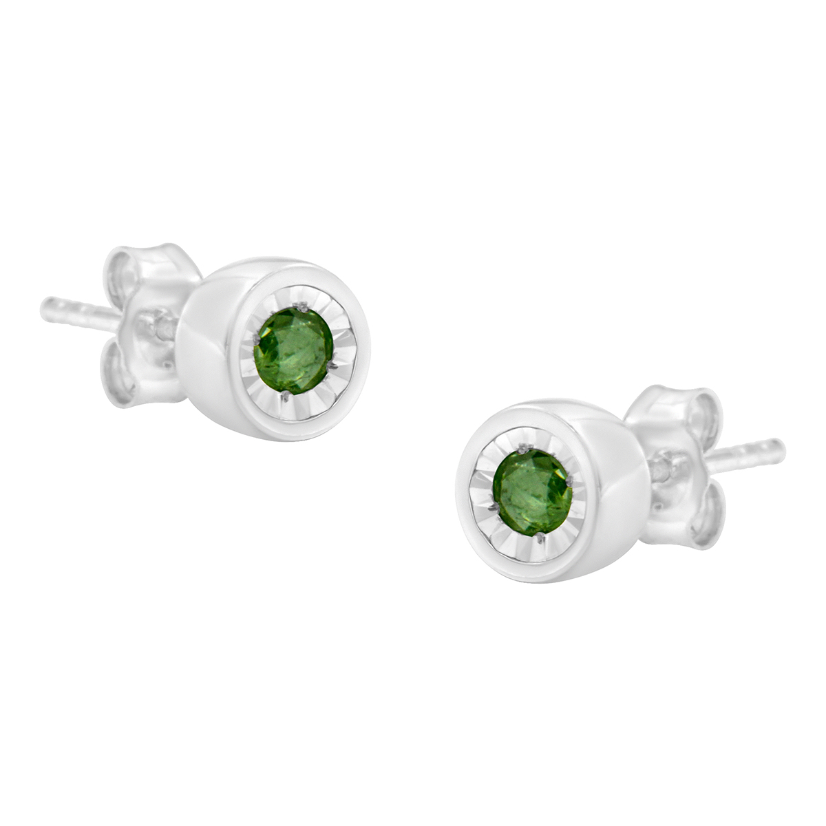 Radiant Rainbow(tm) 1/6ctw. Diamond Green Bezel Stud Earrings