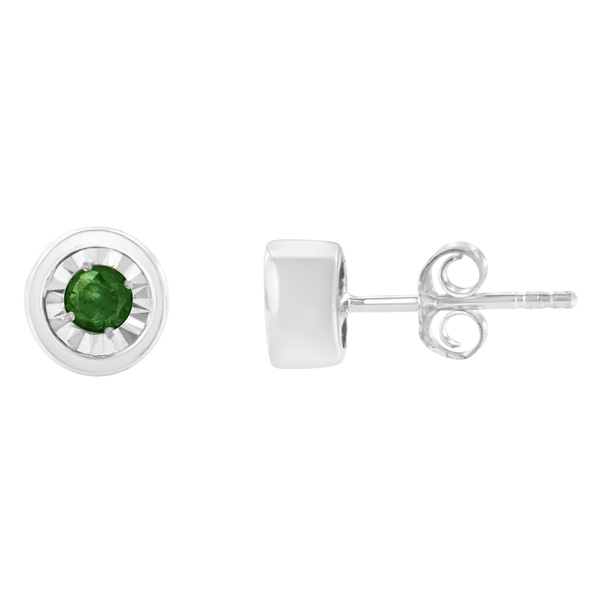 Radiant Rainbow(tm) 1/6ctw. Diamond Green Bezel Stud Earrings