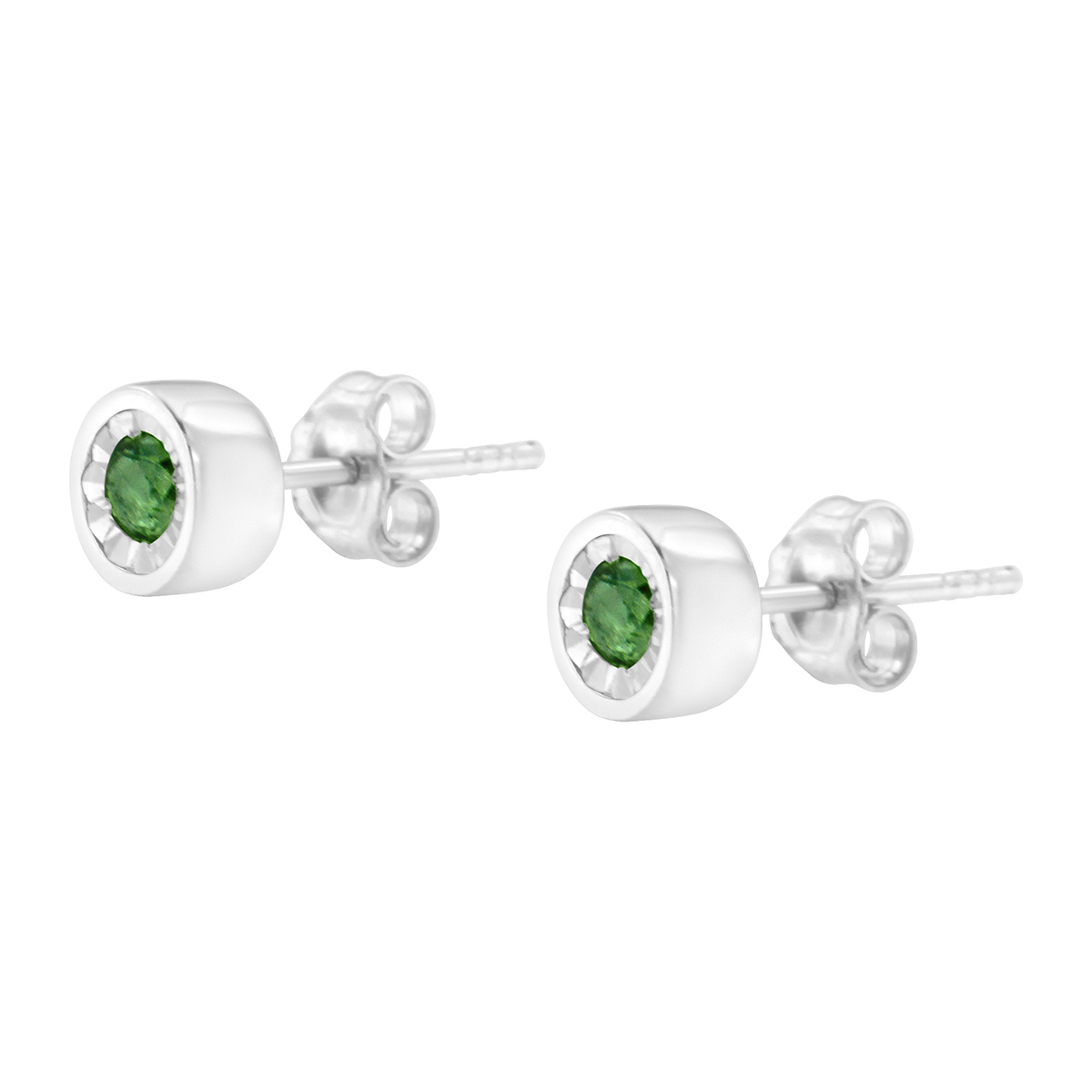 Radiant Rainbow(tm) 1/6ctw. Diamond Green Bezel Stud Earrings