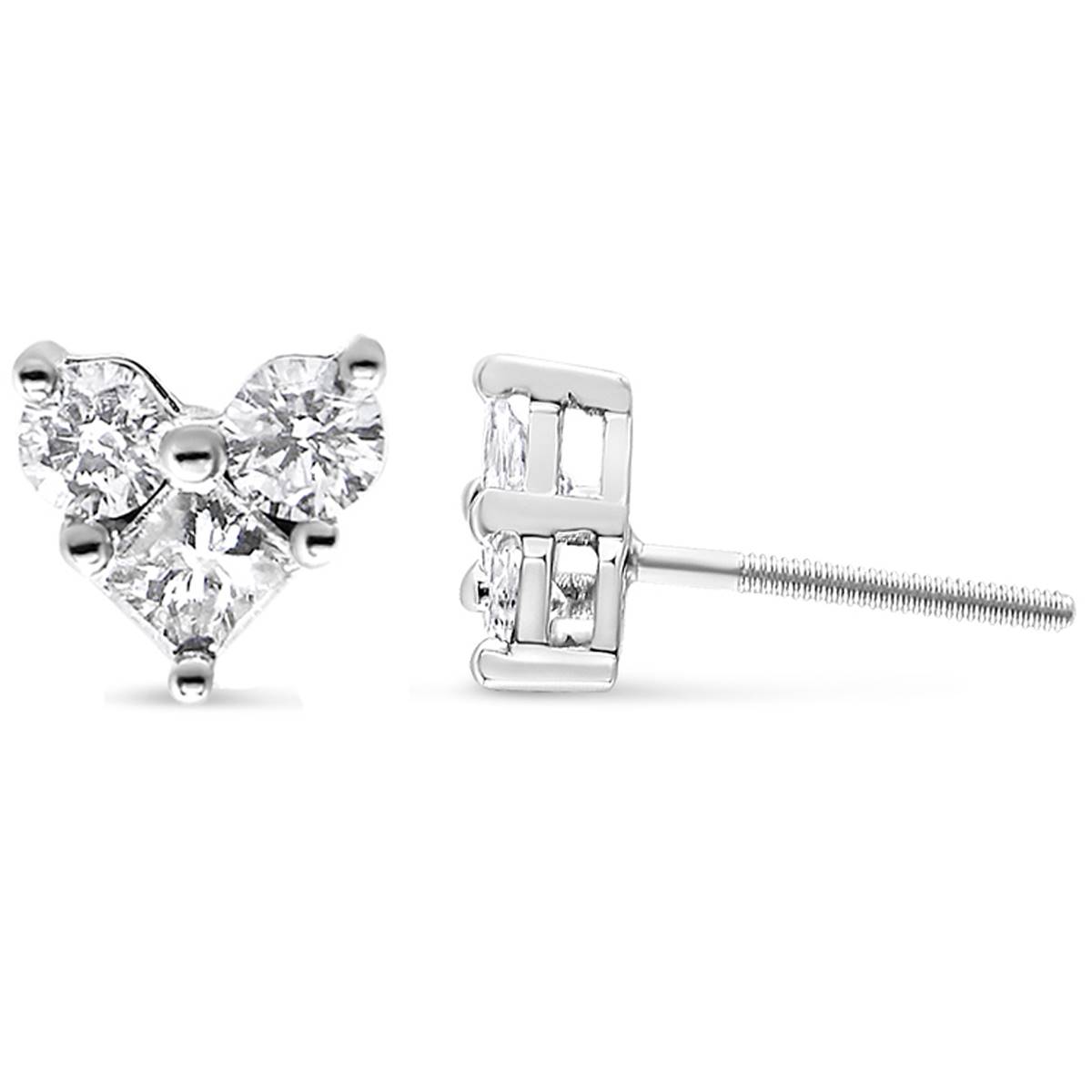 Haus Of Brilliance White Gold 3-Stone Heart Stud Earrings