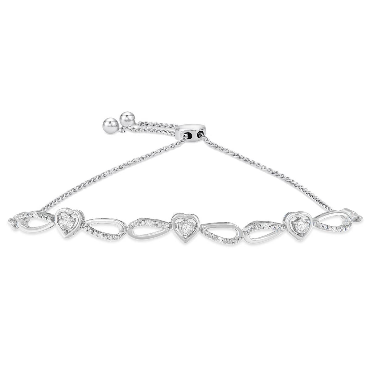 Diamond Classics(tm) Sterling Silver Triple Heart Bolo Bracelet